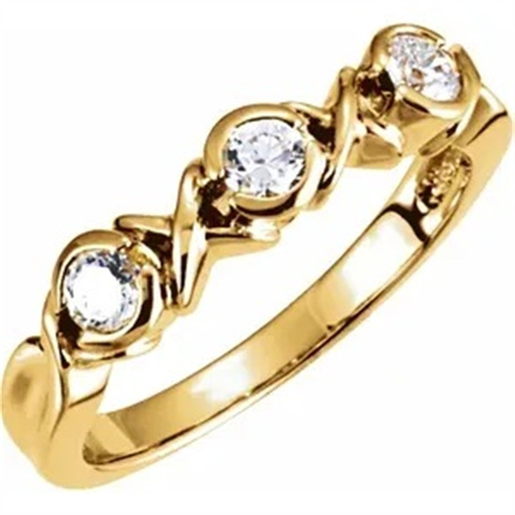 3 Stone Style Diamond Wedding Band Alloy Yellow with Diamonds & Diamonds Accent size 6
