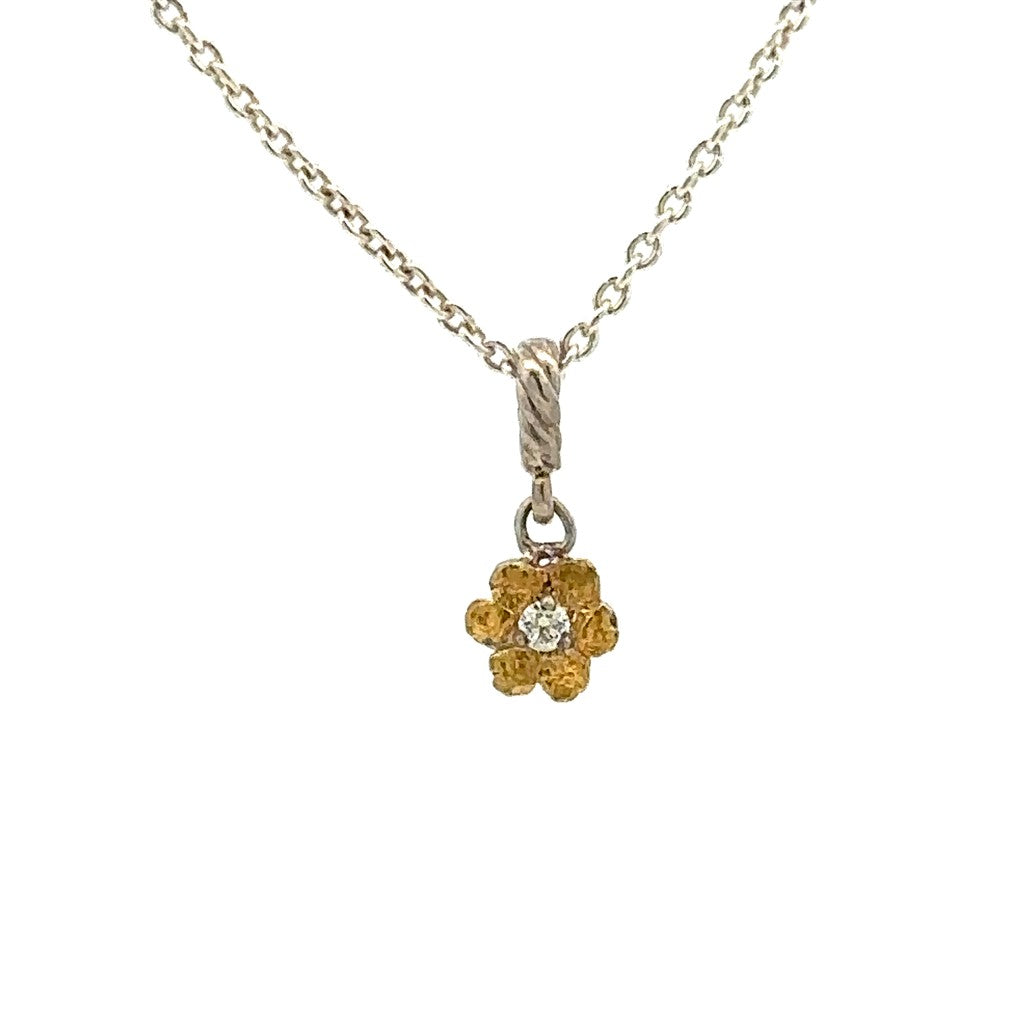 Drop Style Flower Pendant Sterling Silver & Alaskan Gold Nugget