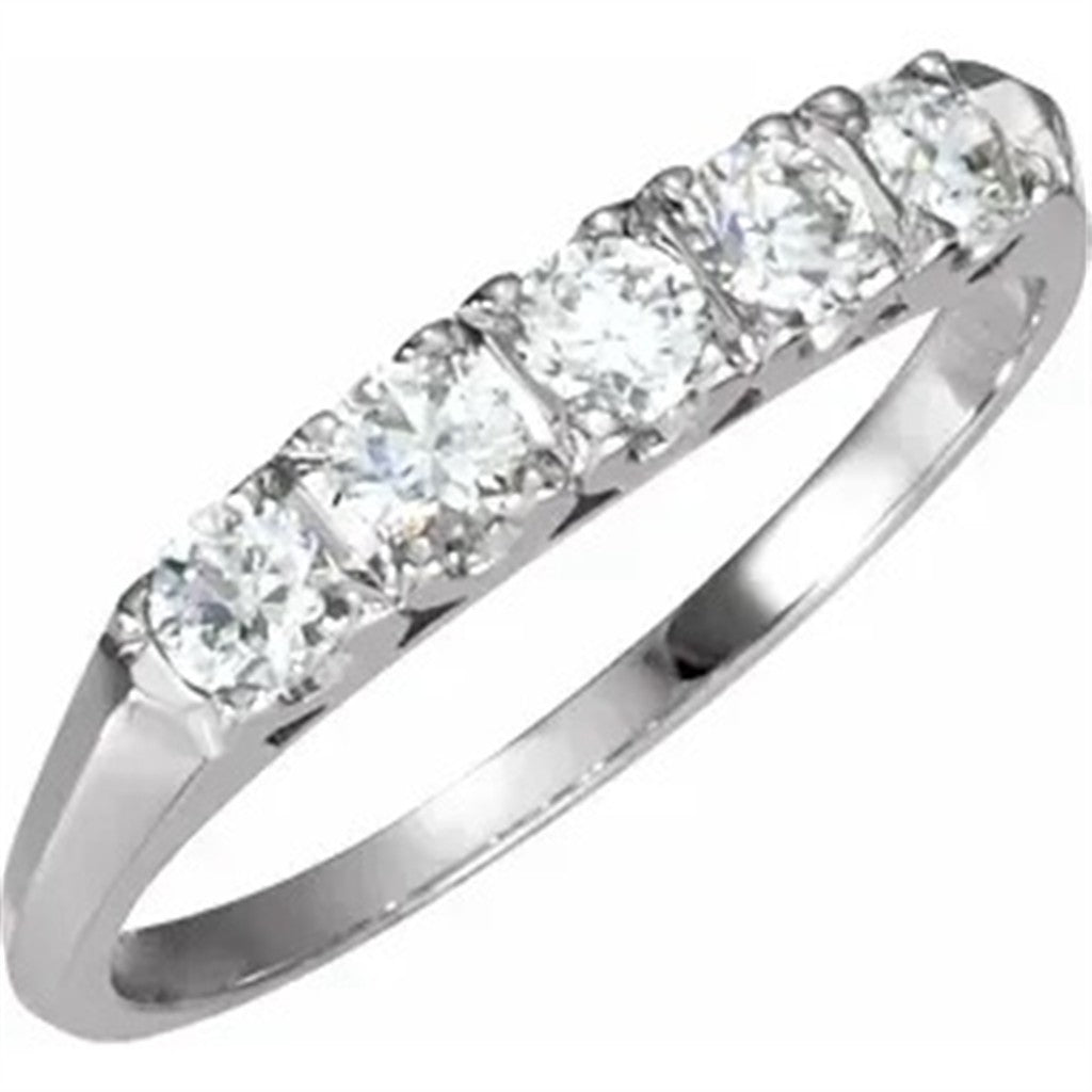5 Stone Style Diamond Wedding Band Sterling Silver White with Diamonds & Diamonds Accent size 6