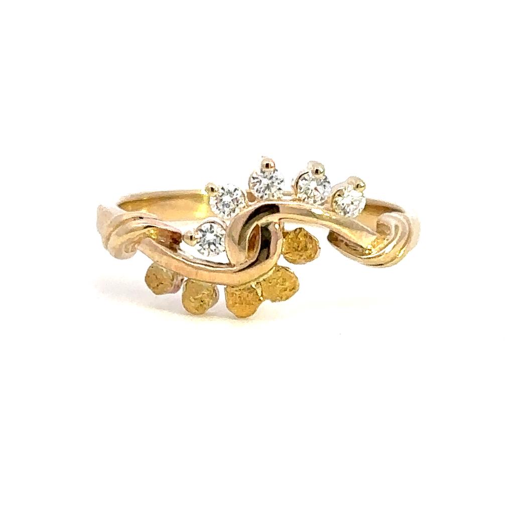 Contemporary Style Fashion Ring Womens 14K & Alaskan Gold Nugget Yellow with Diamonds size 6