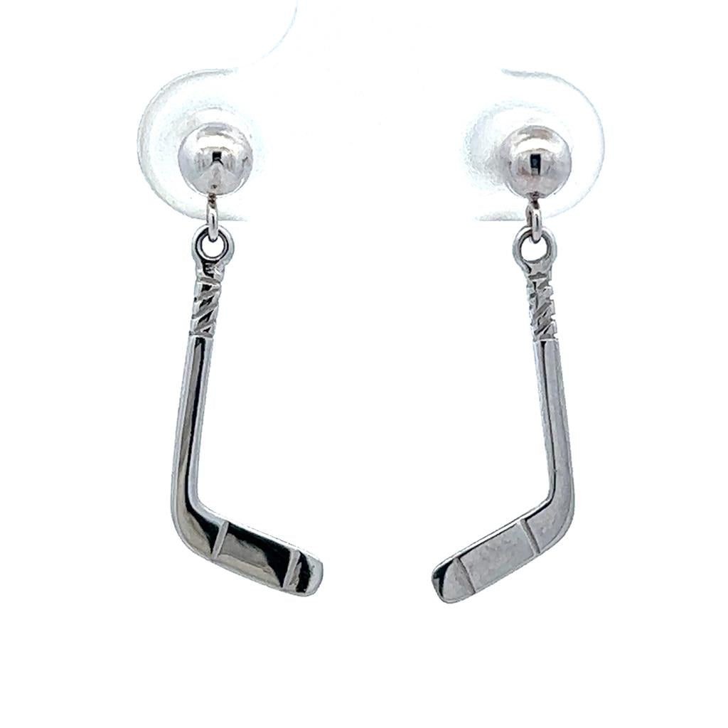 Hockey Hockey Dangle Precious Metal Earrings 14 KT White