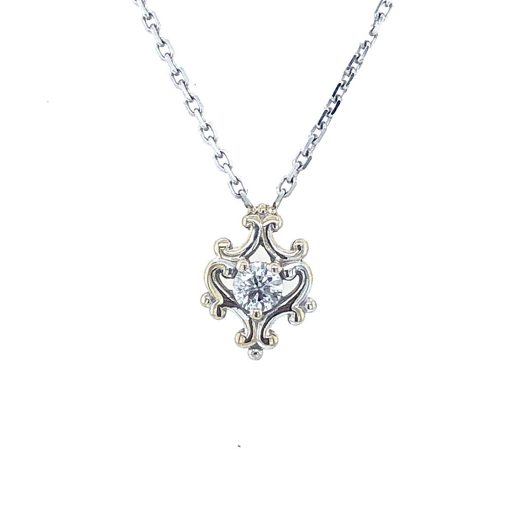 Free Form Pendant Diamond 14 Karat Gold White with Round Diamond
