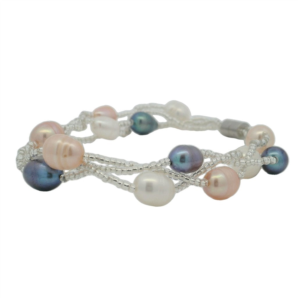 Fresh Water Pearl Bracelet Base Metal 7" Long