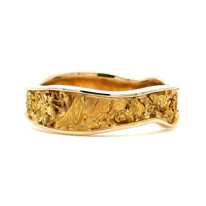 Wavy Channel Style Mens Gold Nugget Wedding Band 14 KT Yellow size 10.75
