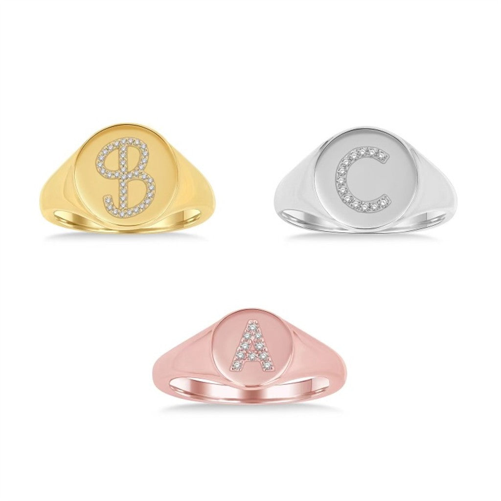 Signet Style Fashion Ring 10 Karat Gold Yellow with Diamonds size 7