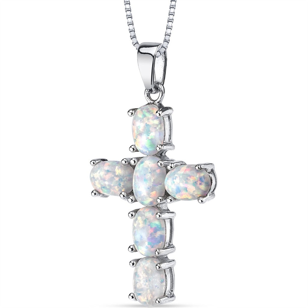 3.00CTW Opal Cross Sterling Silver Pendant