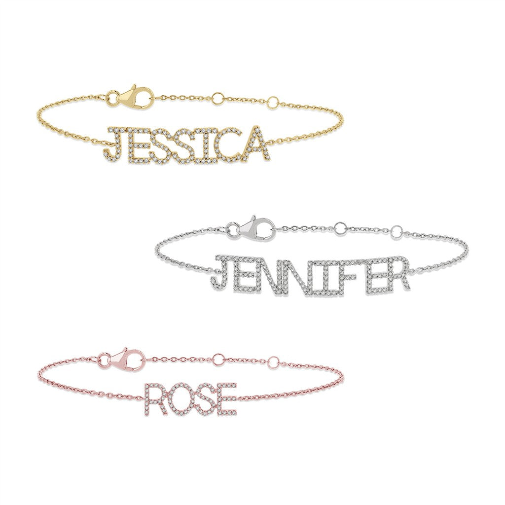 Cable Link Style AMELIA Diamond Bracelet 10 Karat Gold Yellow With Round Diamond 7" Long