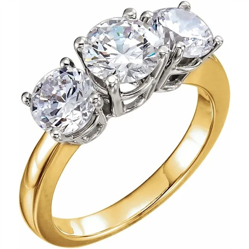 3 Stone Style Diamond Wedding Band Sterling Silver Two Tone with Diamonds & Diamonds Accent size 5.75