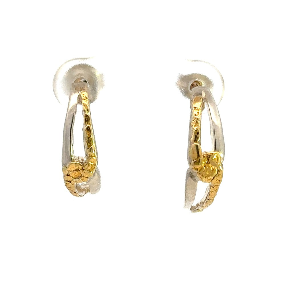 Hoop Sterling Silver Earrings Accented with Alaskan Gold Nuggets