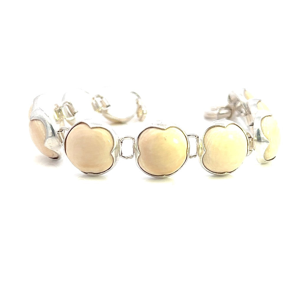 Mammoth Ivory Link Bracelet Sterling Silver White 9" Long