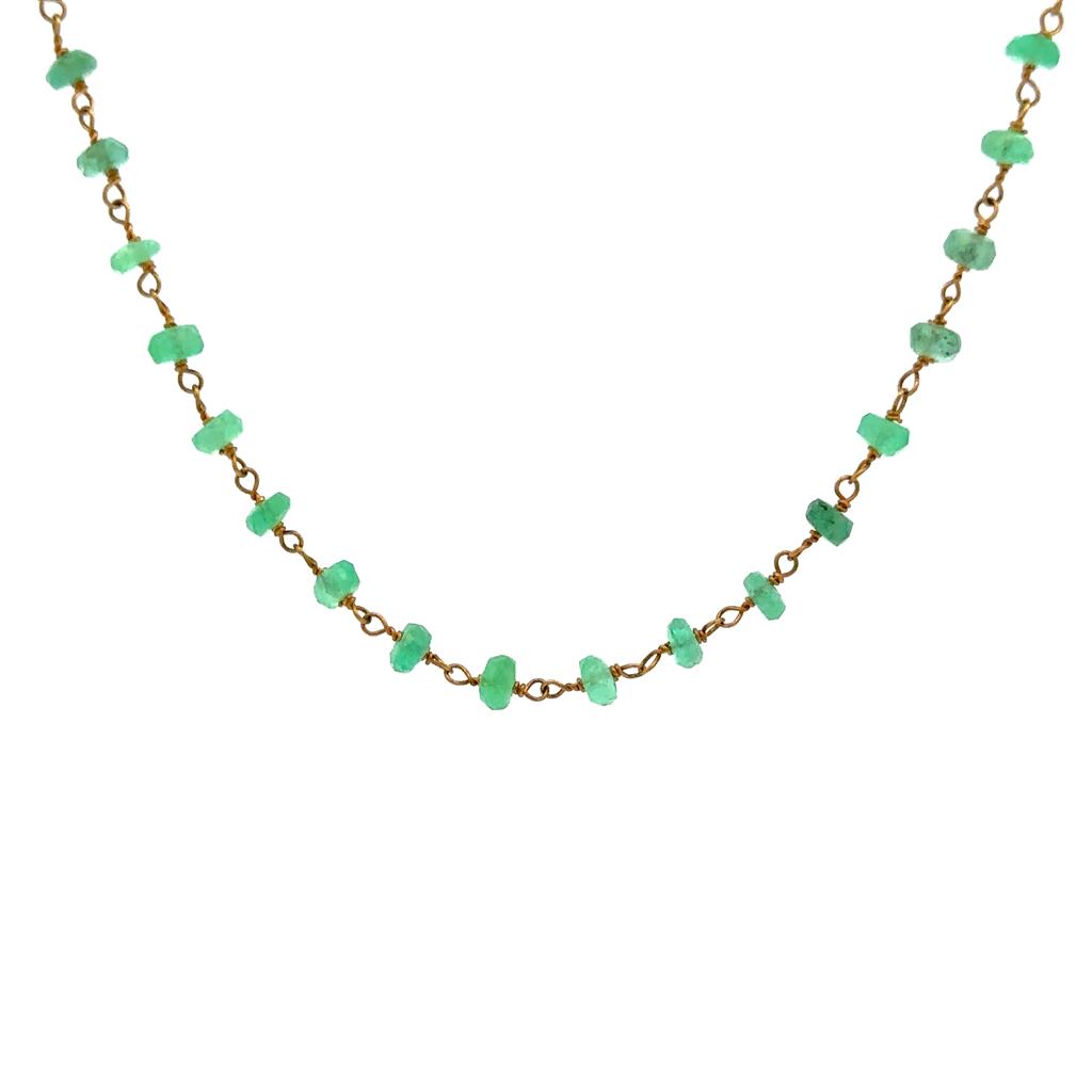 Emerald Bead Necklace With a 14 KT Clasp 26" Long