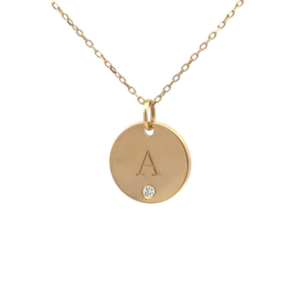 Initial A Solitare Accent Pendant 14 KT Yellow