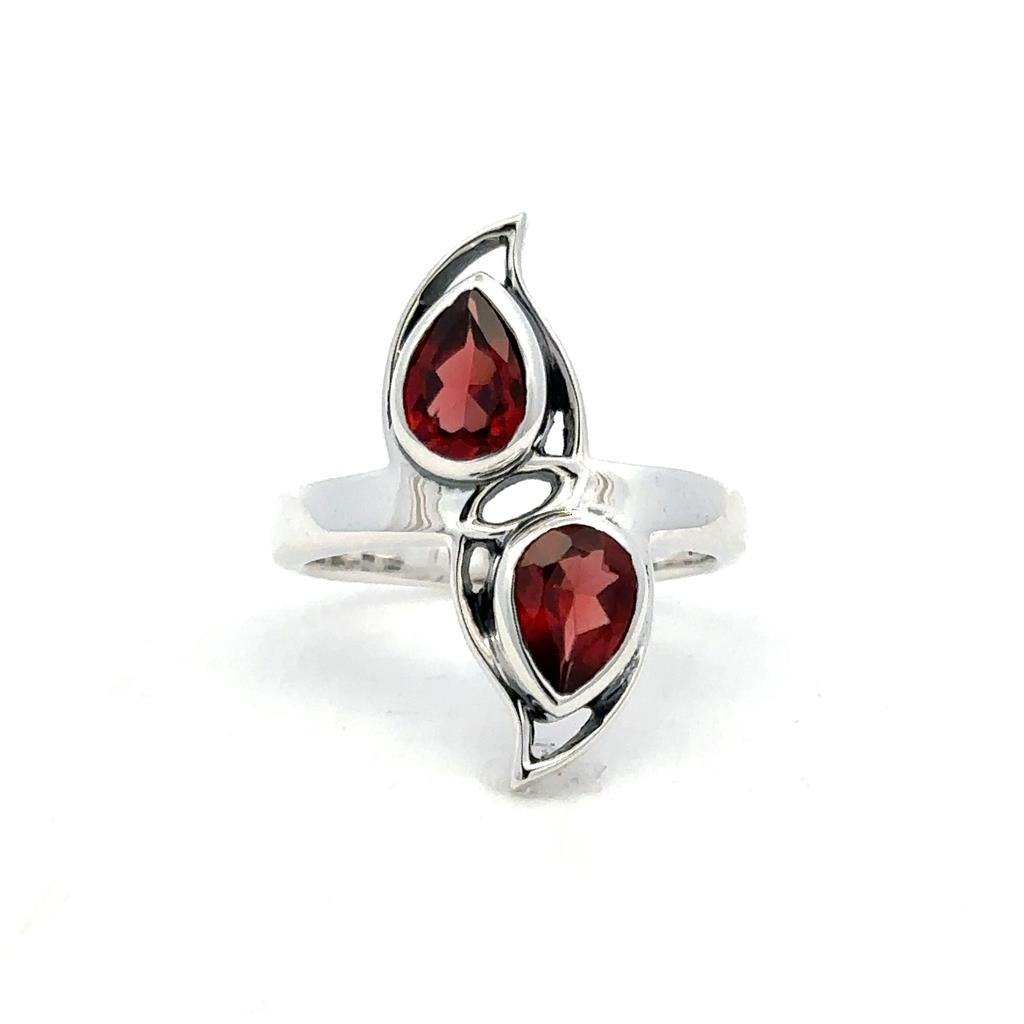 2 Stone Style Rings Silver with Stones .925 White with Garnet Mozambiques size 7
