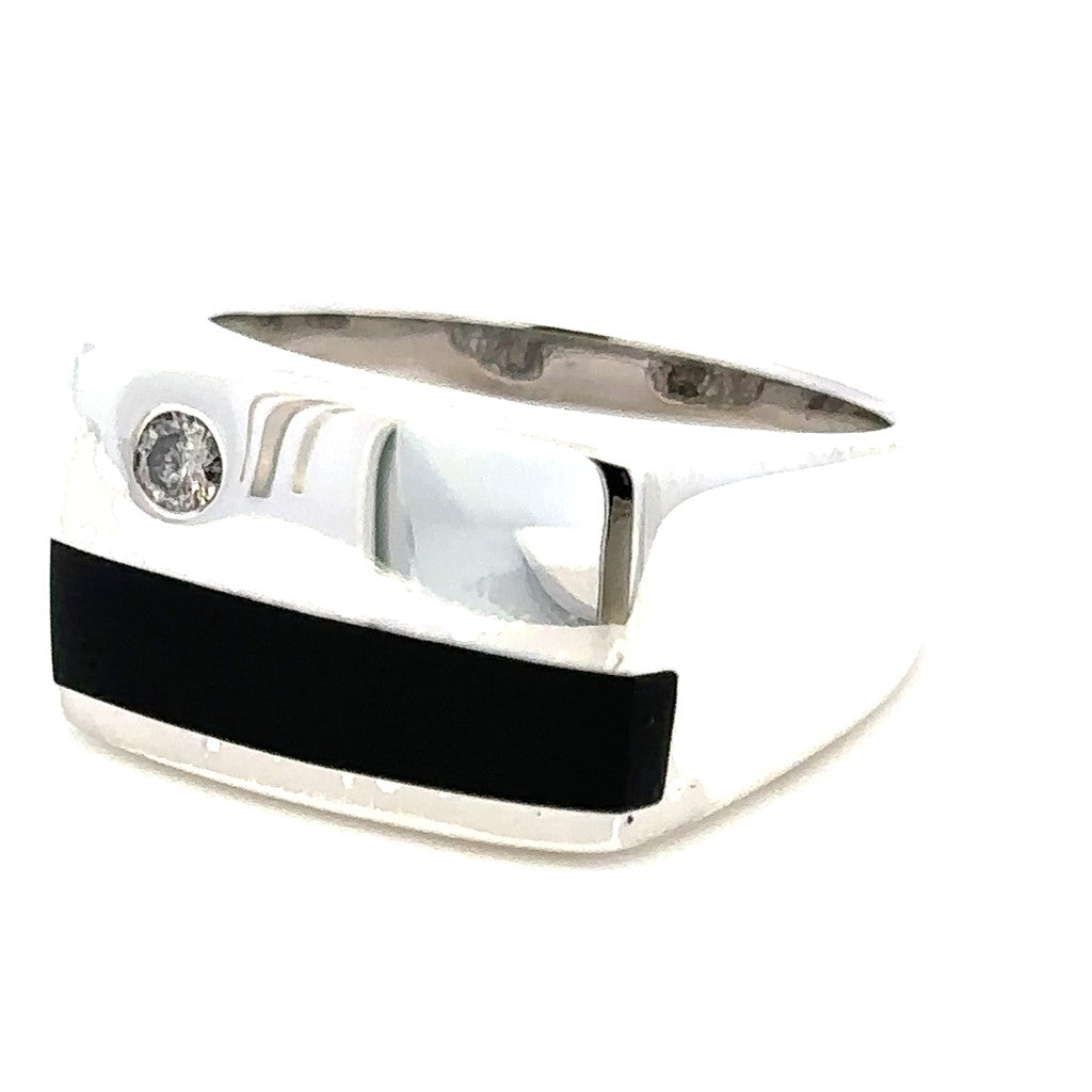 Geometric Style Rings Silver with Stones Sterling Silver White with Onyx & Diamond Accent size 10