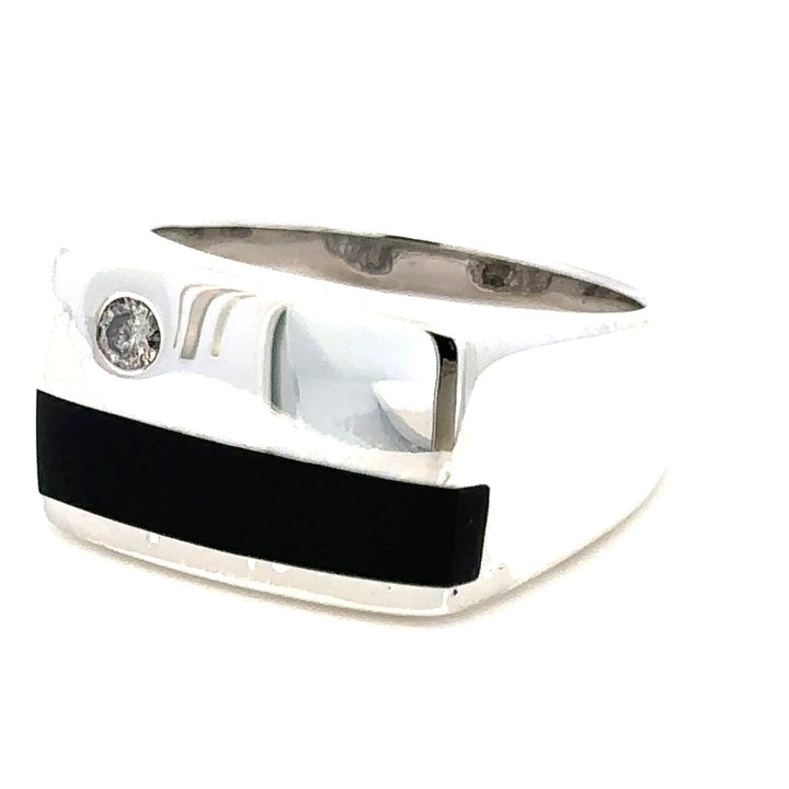 Geometric Style Rings Silver with Stones Sterling Silver White with Onyx & Diamond Accent size 10