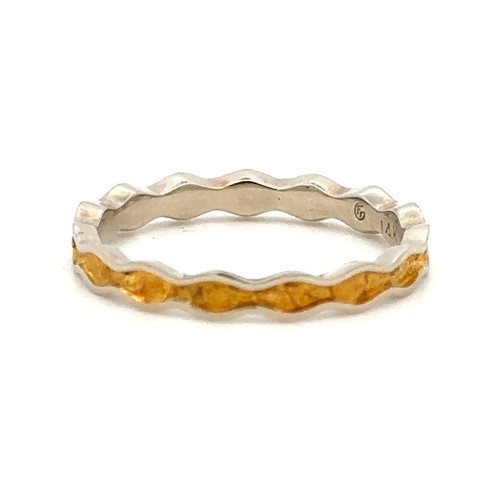 3mm Wide Wavy Channel Style Womans Wedding Bands With Gold Nugget 14 Karat Gold & Alaskan Gold Nugget White size 7