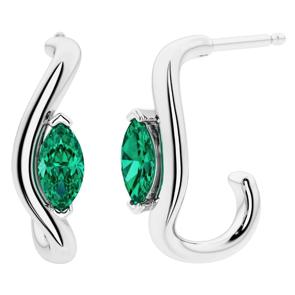 Emerald Lab Stud Drops Sterling Silver Post Earrings With Colored Stone Sterling Silver White