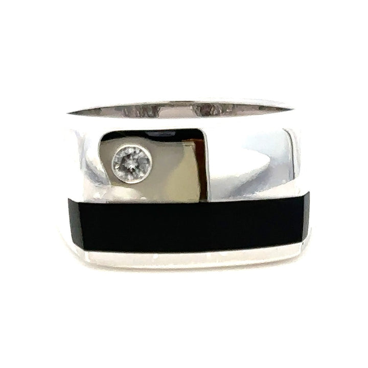 Geometric Style Rings Silver with Stones Sterling Silver White with Onyx & Diamond Accent size 10