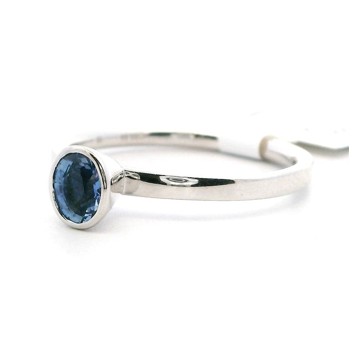 Solitare Style Colored Stone Ring 14 Karat Silver with Sapphire size 7