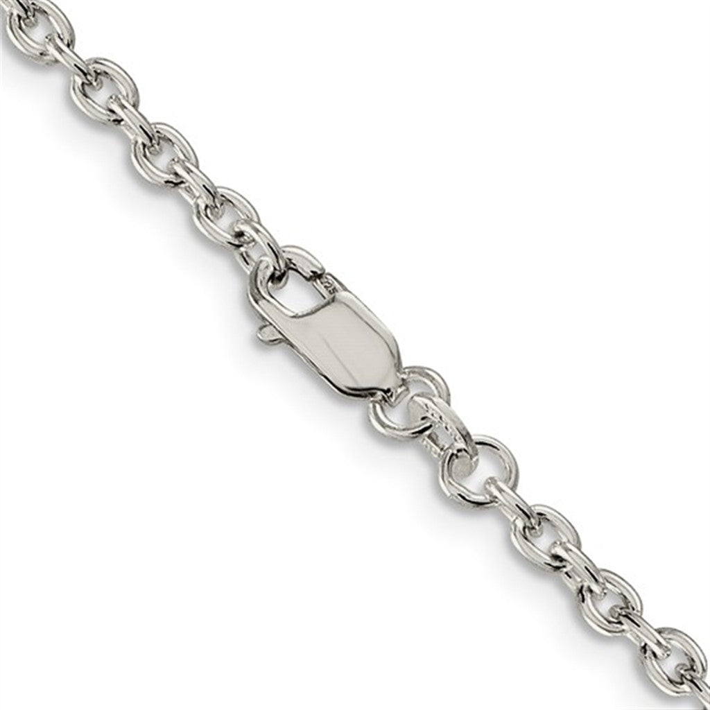 White Sterling Silver 2.75 MM Cable Chain 23" Long