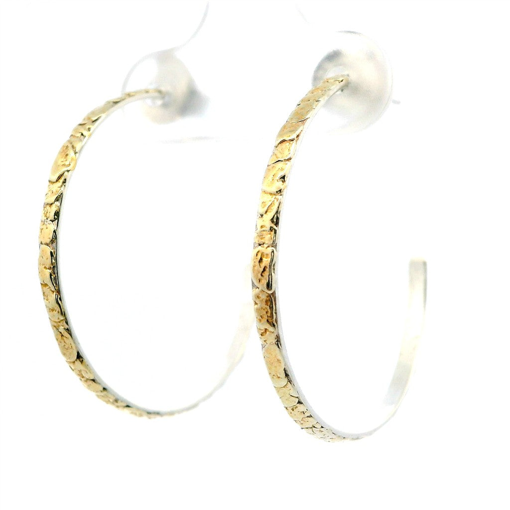 Alaskana Hoop Sterling Silver Earrings Accented with Alaskan Gold Nuggets