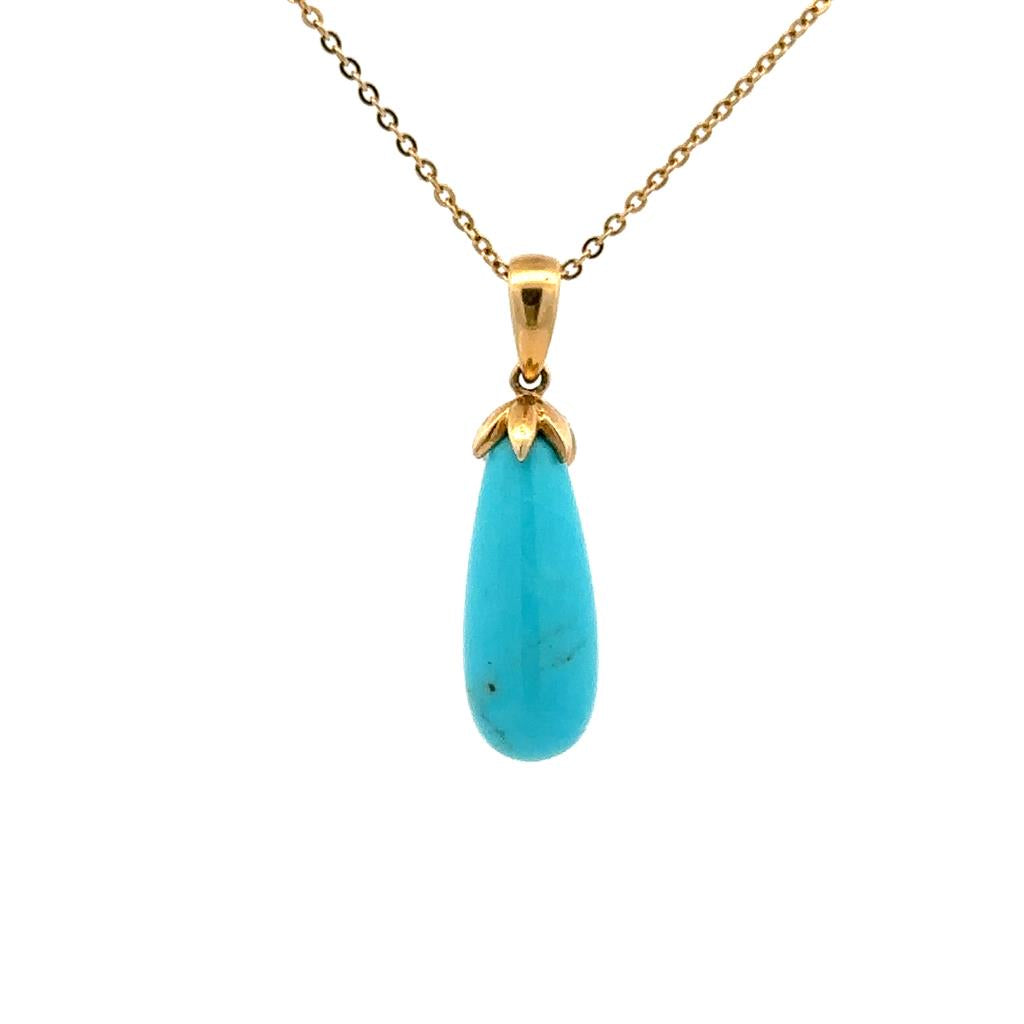 Solitare Accent Pendants 14 KT Yellow with Round Diamond & BU Turquoise