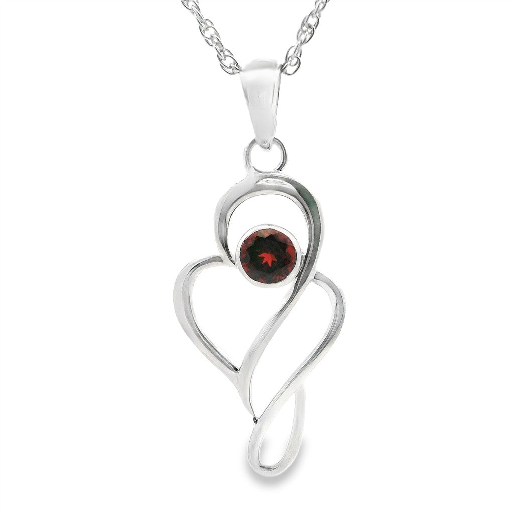 Free Form Pendant Sterling Silver Silver with Round Garnet Mozambique