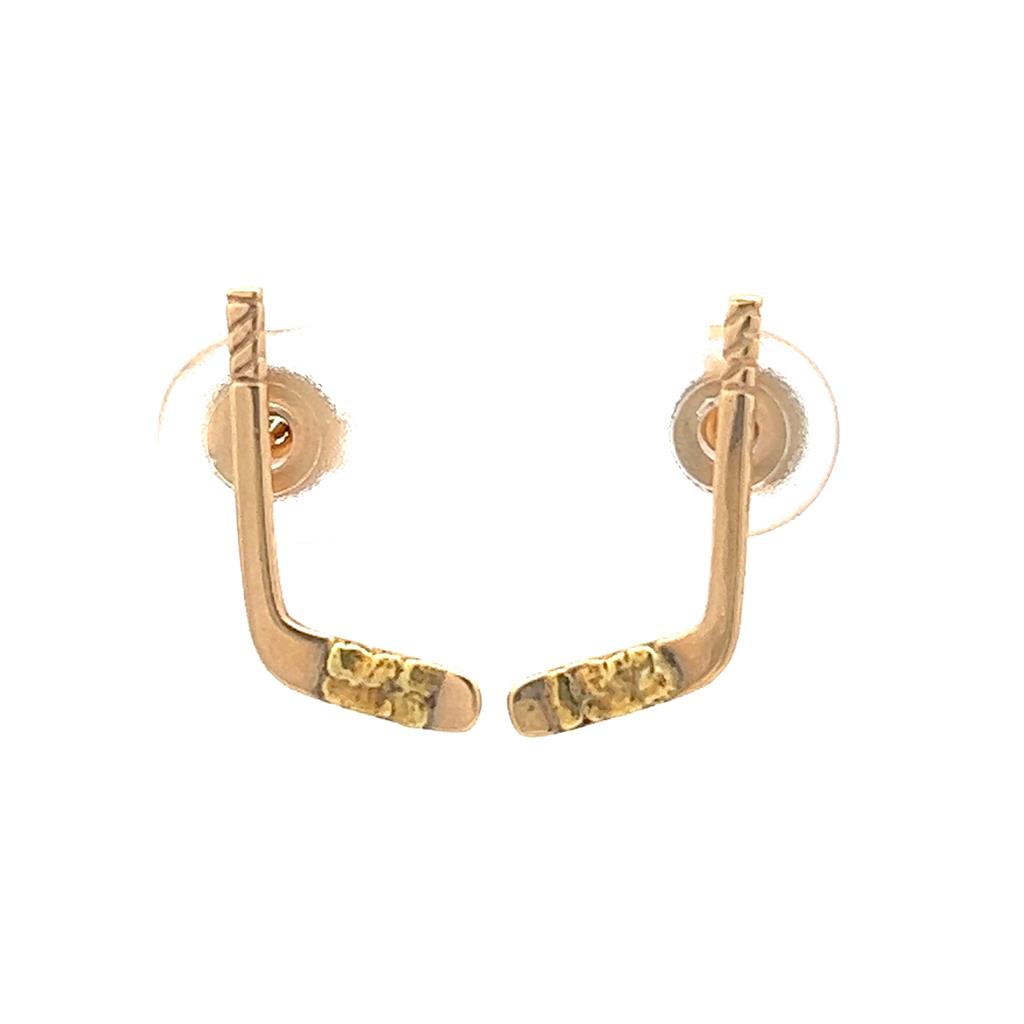 Hockey Alaskan Gold Nugget Earrings Stud on 14 KT Yellow Ear Posts