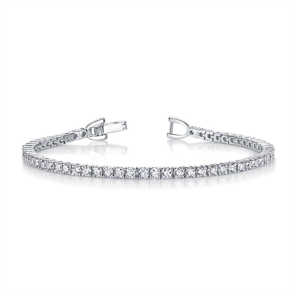 Tennis Bracelet Lab Grown Diamond Sterling Silver White With Round Lab Diamond 7" Long