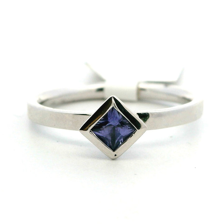 Solitare Style Colored Stone Ring 14 Karat White with Sapphire size 7