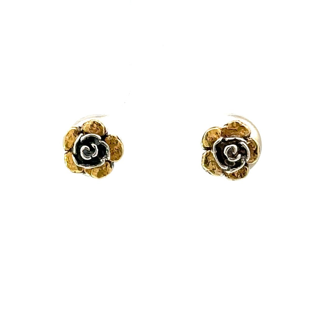 Flower Studs Sterling Silver Earrings Accented with Alaskan Gold Nuggets