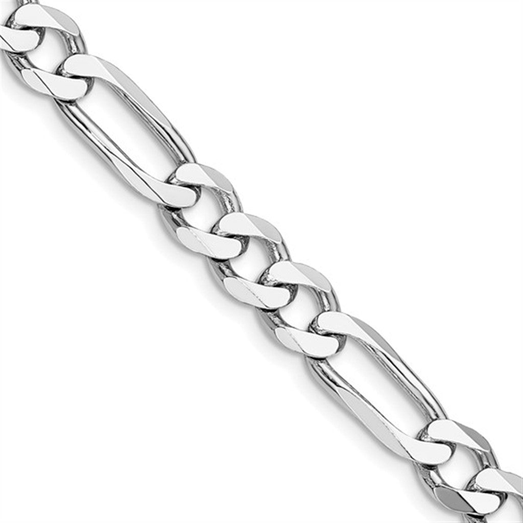 White Sterling Silver 7.5 MM Figaro Chain 24" Long