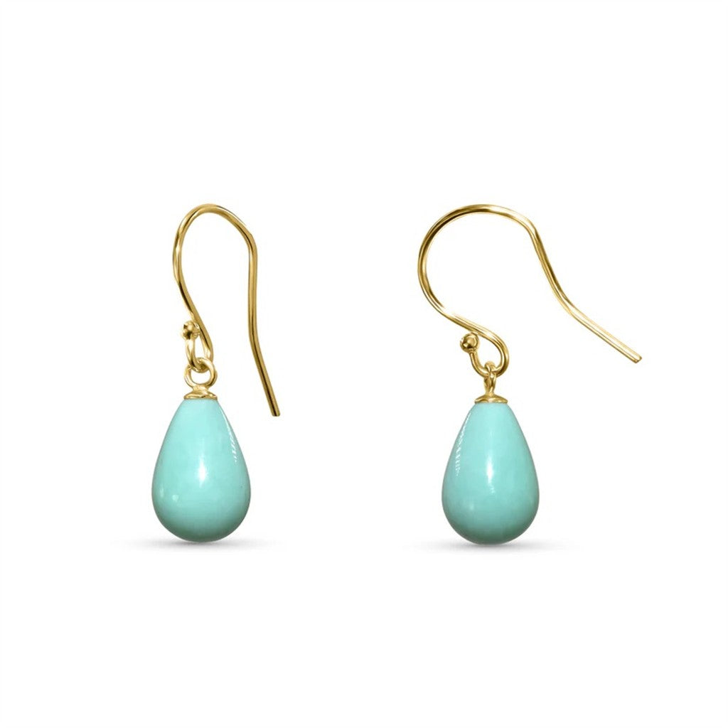 Yellow 14 Karat Gold Dangle Drop Earrings With Turquoises