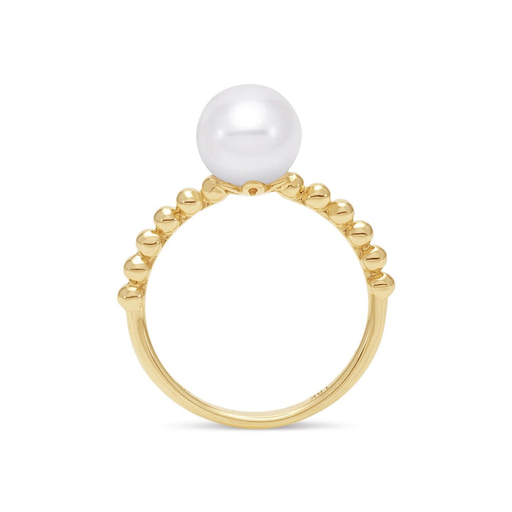 Solitare Style Pearl Ring 14 Karat Gold Yellow with Fresh Water Pearl size 6