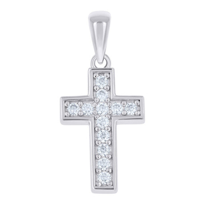 Cross Pendant Sterling Silver White with Round Moissanite