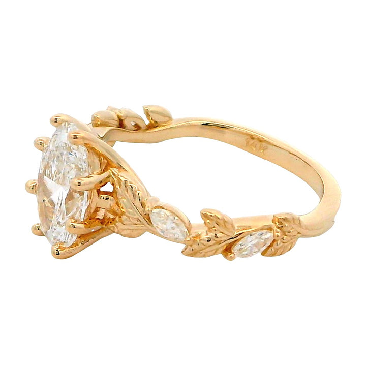 Contemporary Diamond Engagement Ring Yellow 14 Karat Gold & Alaskan Gold Nugget For A 1.58 Carat Oval Center Stone