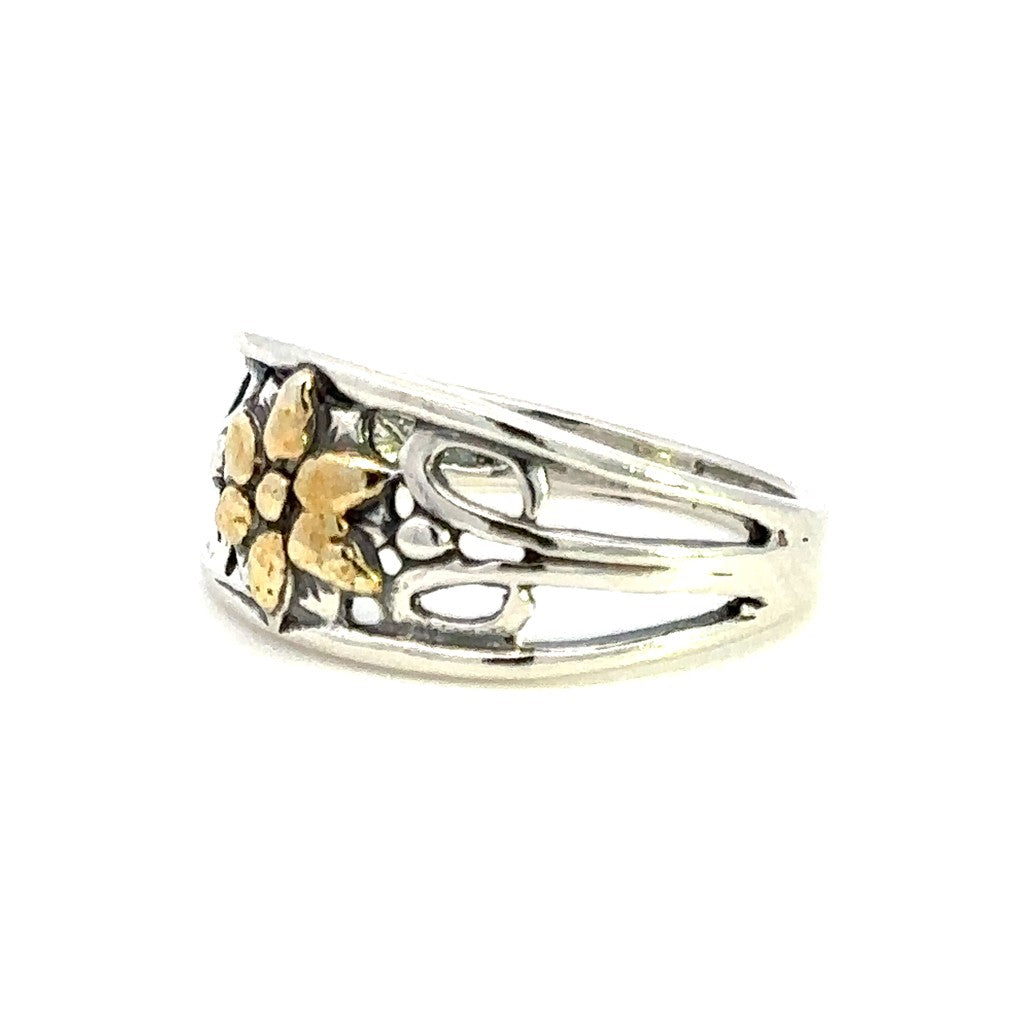 Flower Gold Nugget Ring .925 & Alaskan Gold Nugget Size 7
