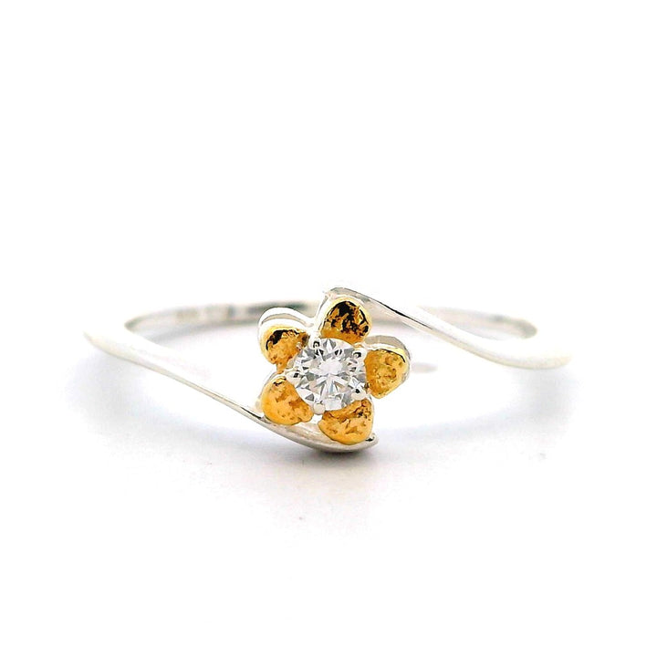 Contemporary Style Fashion Ring Womens 14 Karat Gold & Alaskan Gold Nugget Yellow with Diamond size 8
