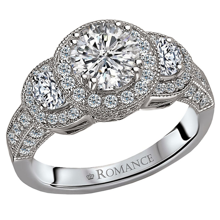 Halo Style Diamond Engagement Ring Sterling Silver White 
(Center Stone Not Included)