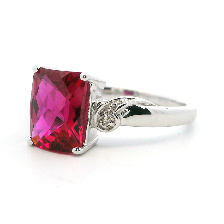 Solitare Style Colored Stone Ring 14 Karat Yellow with Ruby Lab & Lab Diamond Accent size 7