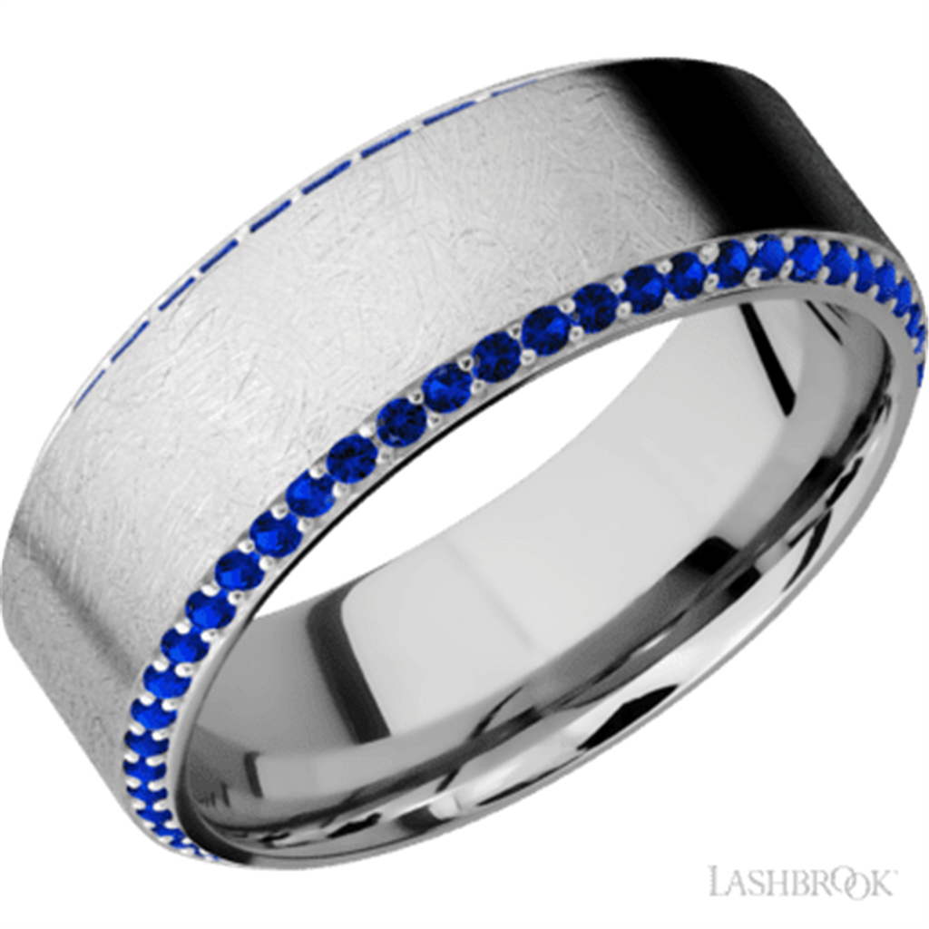 Eternity Style Wedding Band 14 KT White 8mm wide with Sapphires size 10
