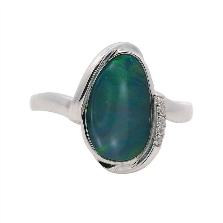 Free Form Style Rings Silver with Stones Sterling Silver White with Opal & Cubic Zirconias Accent size 7.5