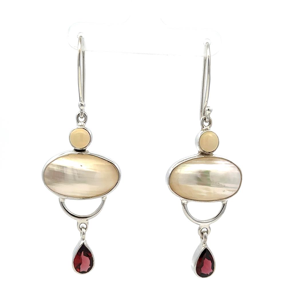 Dangle Drop Style .925 White With Round Opals And Oval Fresh Water Pearls