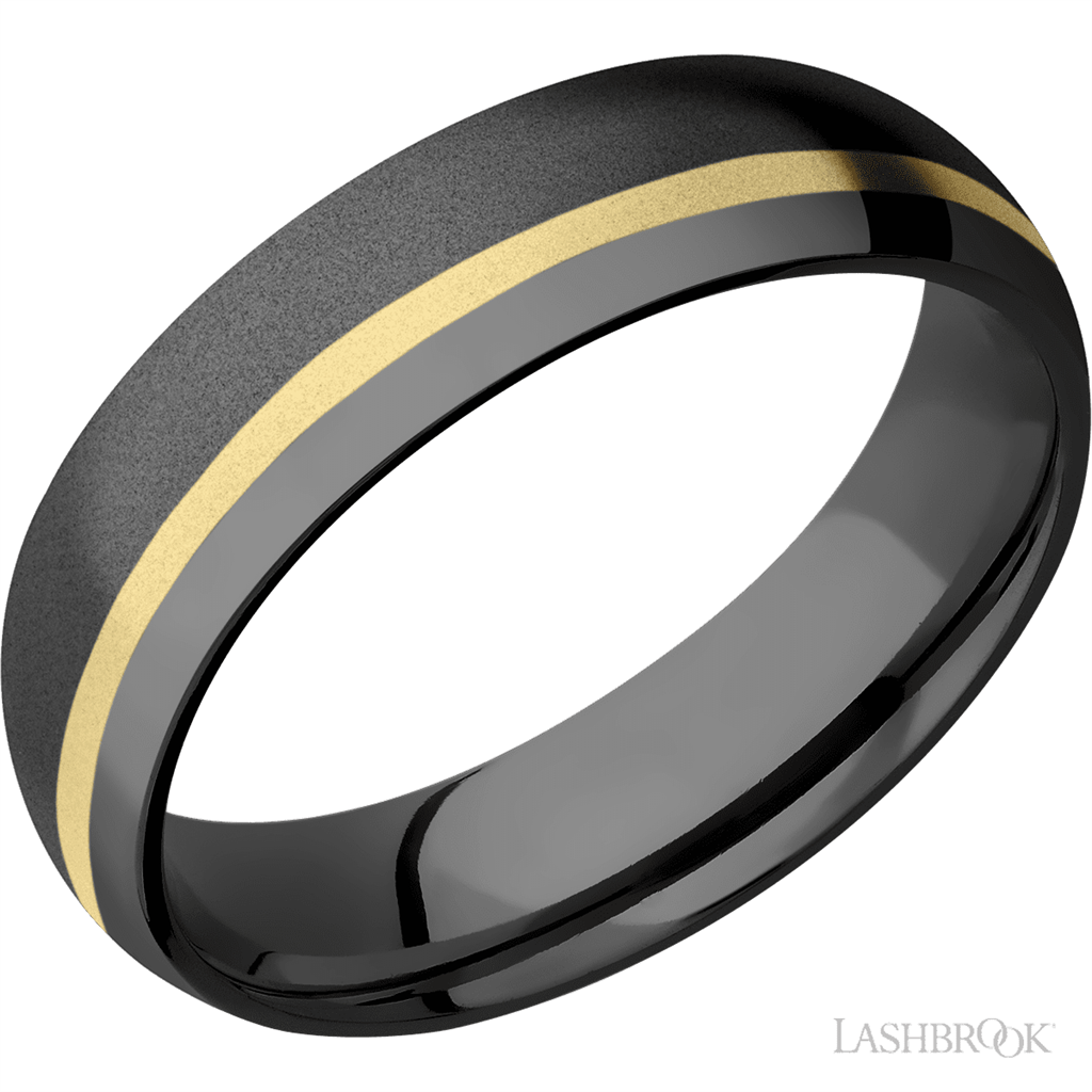 Gold & Black Zirconium Alternative Metal Ring 6mm wide Size 10