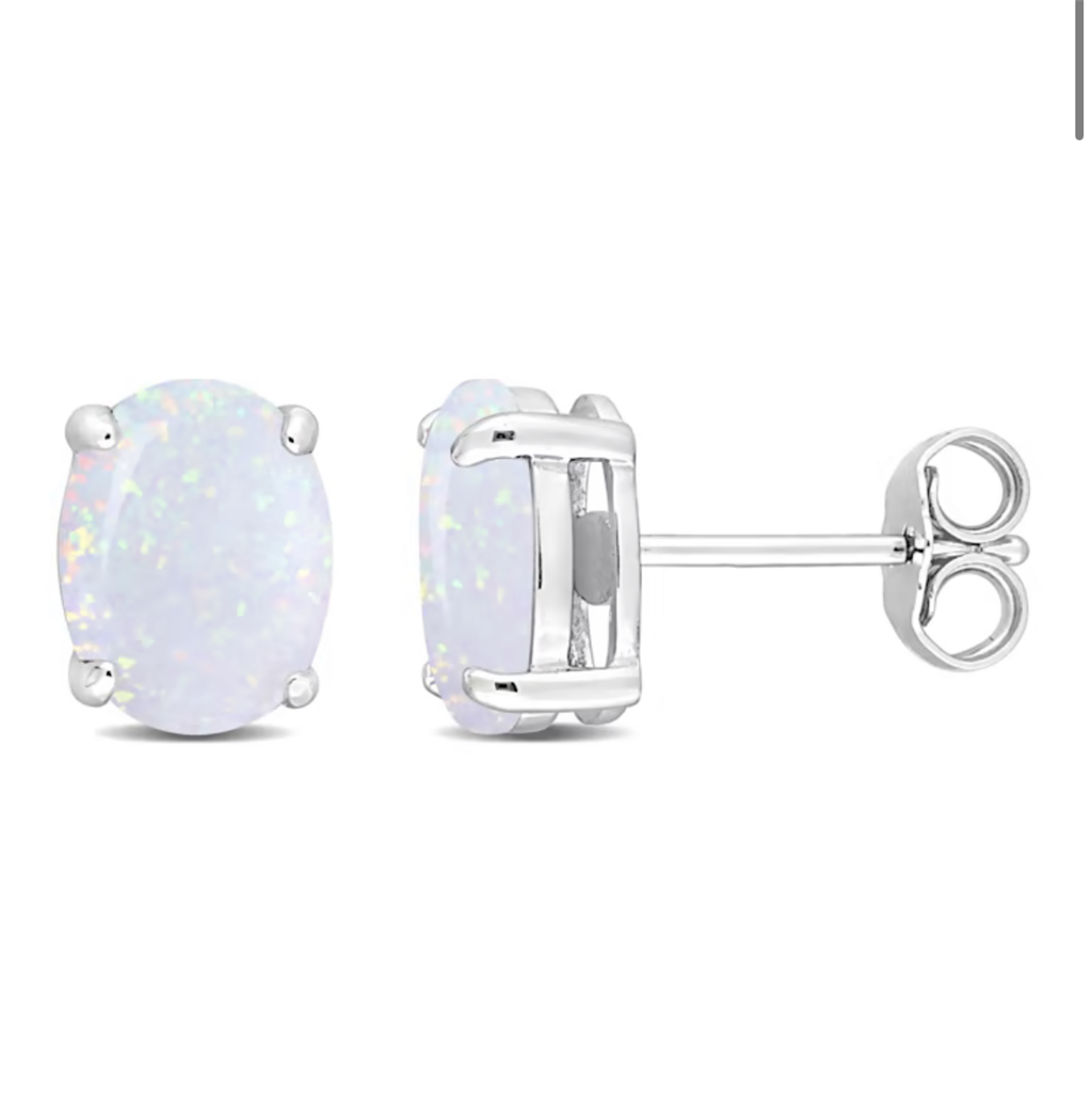14 KT White Stud Earrings Oval Opals