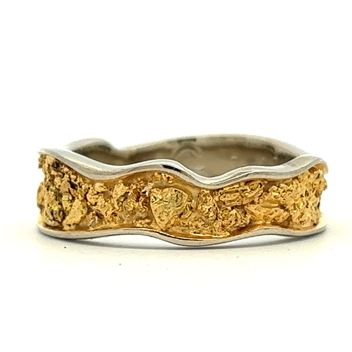 6mm Wide Wavy Channel Style Mens Gold Nugget Wedding Band 14 Karat Gold White size 11