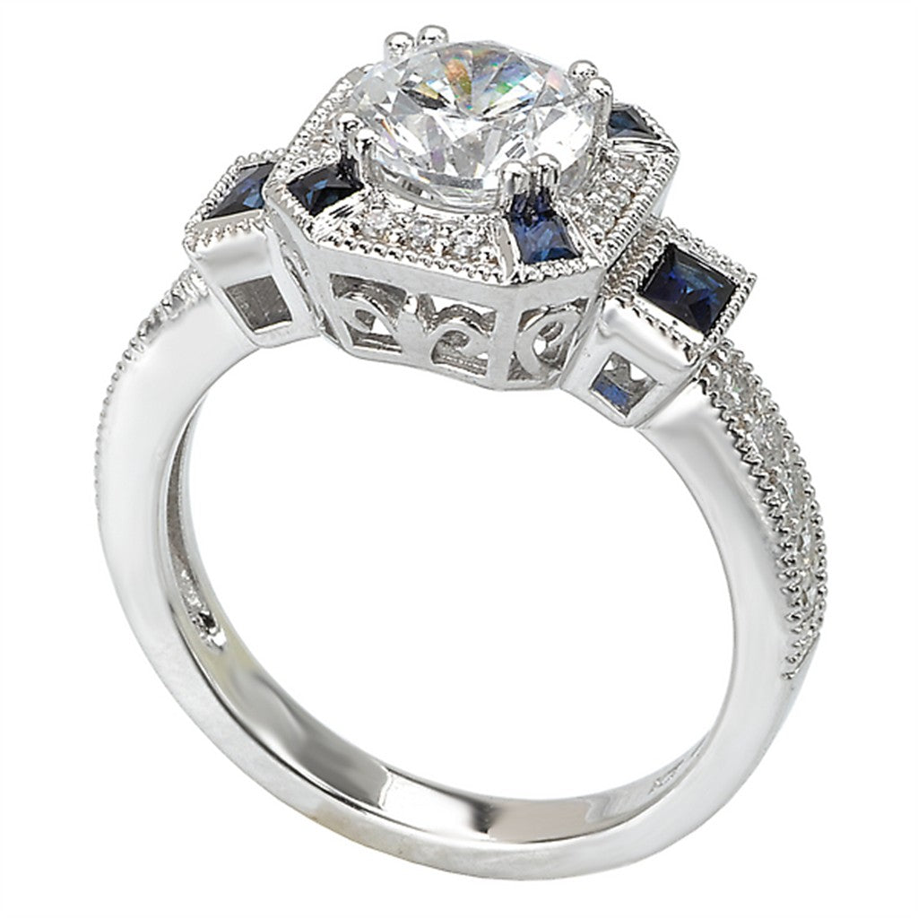 Halo Style Diamond Engagement Ring Sterling Silver White 
(Center Stone Not Included)