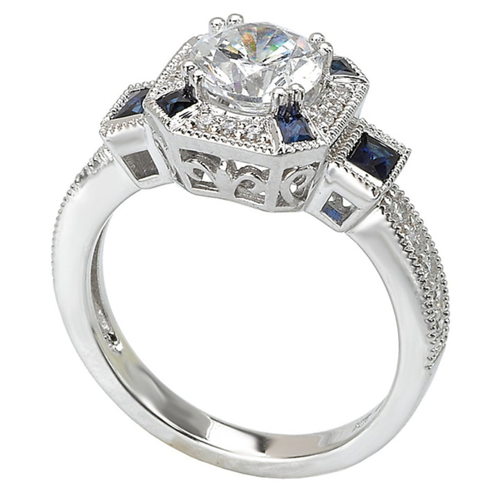Halo Style Diamond Engagement Ring Sterling Silver White 
(Center Stone Not Included)
