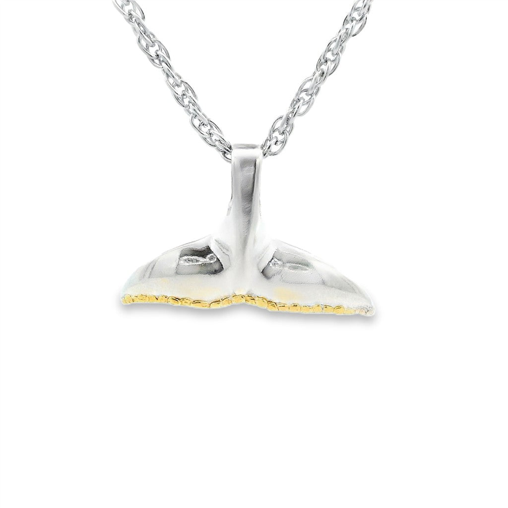 Free Form Style Whale Tail Pendant Sterling Silver & Alaskan Gold Nugget