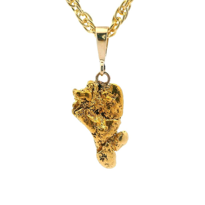 Alaskan Gold Nugget Necklace Indian Drop 1.09 " long On a Base Metal Yellow Display Chain